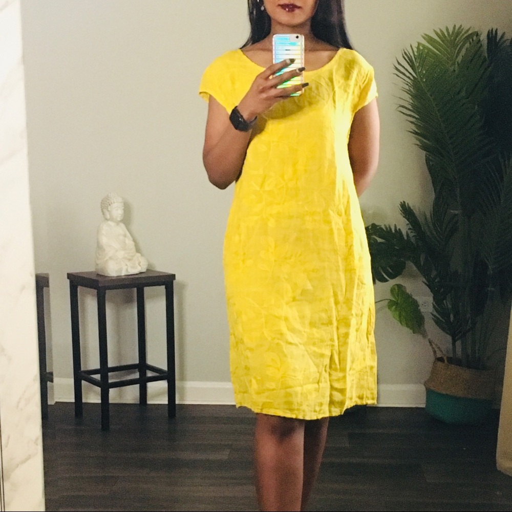 Linen hand made self embroidered shift dress L, XL